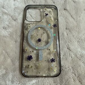 Clear Floral Glitter IPhone 15 Pro Max Case
